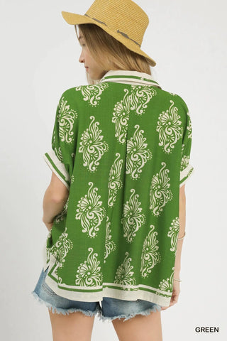 UMGEE Abstract Print Button-Front Blouse