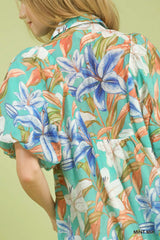 UMGEE Mix Tropical Floral Puff Sleeve Top