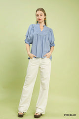 Smocked Yoke Blouse with Ruffle Sleeves