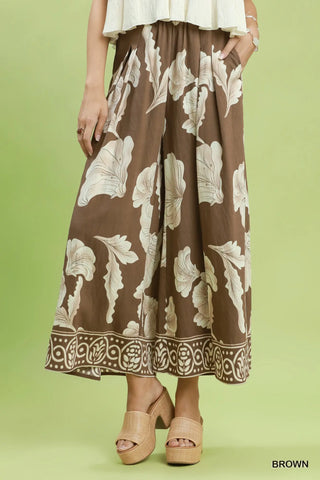 Botanical Print Wide  Leg Pant