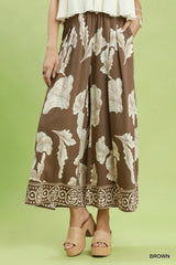Botanical Print Wide  Leg Pant