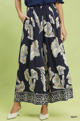 Botanical Print Wide  Leg Pant