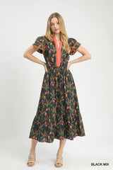 Mix Floral Midi Dress