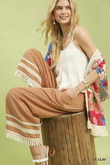 Lace Trim Fringe Hem Wide Leg Pants