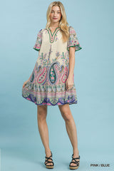 Paisley Flutter Sleeve Dress