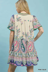Paisley Flutter Sleeve Dress