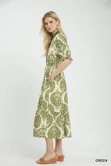 UMGEE Paisley Smocked Waist Midi Dress