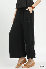 UMGEE Linen Frayed Side Pocket Wide Leg Pants