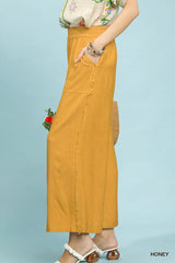 UMGEE Linen Frayed Side Pocket Wide Leg Pants