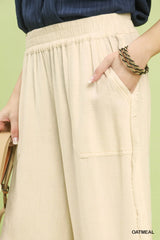 UMGEE Linen Frayed Side Pocket Wide Leg Pants