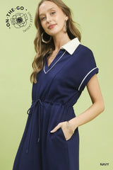 Contrast Trim Collared Midi Dress