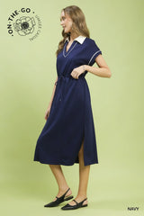 Contrast Trim Collared Midi Dress
