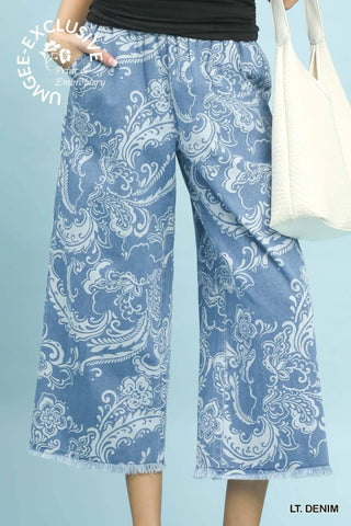 UMGEE Stone Wash Wide Leg Crop Pants