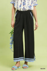 Linen Wide Leg Contrast Trim Gauze Pants