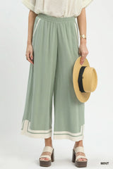 Linen Wide Leg Contrast Trim Gauze Pants