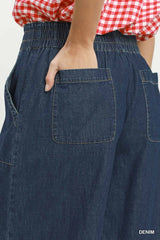 UMGEE Denim Frayed Hem Cropped Wide Leg Pants