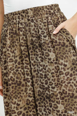 UMGEE Leopard Print Scallop Hem Wide Leg Pants