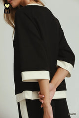 LUXEKNIT Colorblock Crewneck Raglan Sleeve Top/Pant Set