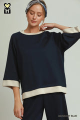 LUXEKNIT Colorblock Crewneck Raglan Sleeve Top/Pant Set