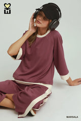 LUXEKNIT Colorblock Crewneck Raglan Sleeve Top/Pant Set