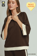 LUXEKNIT Colorblock Crewneck Raglan Sleeve Top/Pant Set