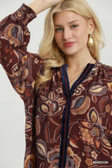 UMGEE Floral Print Long Sleeve Blouse