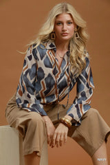 UMGEE Abstract Ikat Print Tie-Neck Blouse