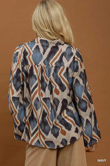UMGEE Abstract Ikat Print Tie-Neck Blouse