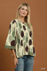 UMGEE Abstract Dot Smocked Peplum Top