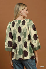 UMGEE Abstract Dot Smocked Peplum Top