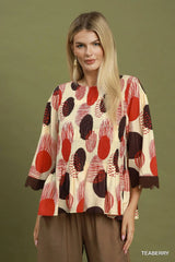UMGEE Abstract Dot Smocked Peplum Top
