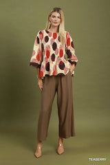 UMGEE Abstract Dot Smocked Peplum Top
