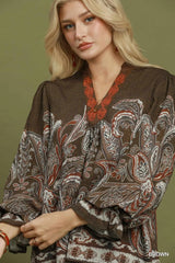 UMGEE Paisley Border Print Boho Blouse