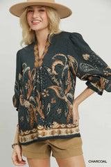 UMGEE Paisley Border Print Boho Blouse