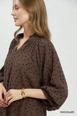 UMGEE Polka Dot Textured Puff Sleeve Blouse