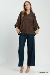 UMGEE Polka Dot Textured Puff Sleeve Blouse