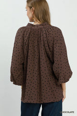 UMGEE Polka Dot Textured Puff Sleeve Blouse