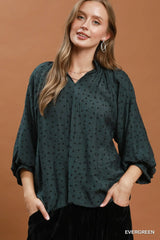 UMGEE Polka Dot Textured Puff Sleeve Blouse