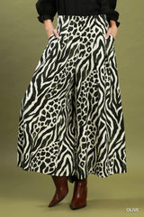 UMGEE Mixed Animal Print Wide Leg Pants