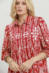 UMGEE Botanical Border Print Tiered Midi Dress