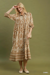 UMGEE Botanical Border Print Tiered Midi Dress
