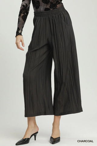 UMGEE Crinkle Textured Wide Leg Pull-On Pants