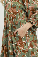UMGEE Mix Abstract Print Tiered Boho Midi Dress
