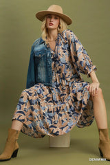 UMGEE Mix Abstract Print Tiered Boho Midi Dress