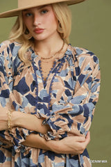 UMGEE Mix Abstract Print Tiered Boho Midi Dress