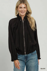 UMGEE Crinkle Zip Front Bomber Jacket