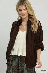 UMGEE Crinkle Zip Front Bomber Jacket