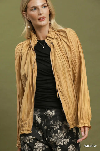 UMGEE Crinkle Zip Front Bomber Jacket