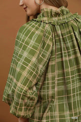 UMGEE Plaid Print Relaxed Collared Blouse
