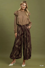 UMGEE Abstract Botanical Print Wide Leg Pants